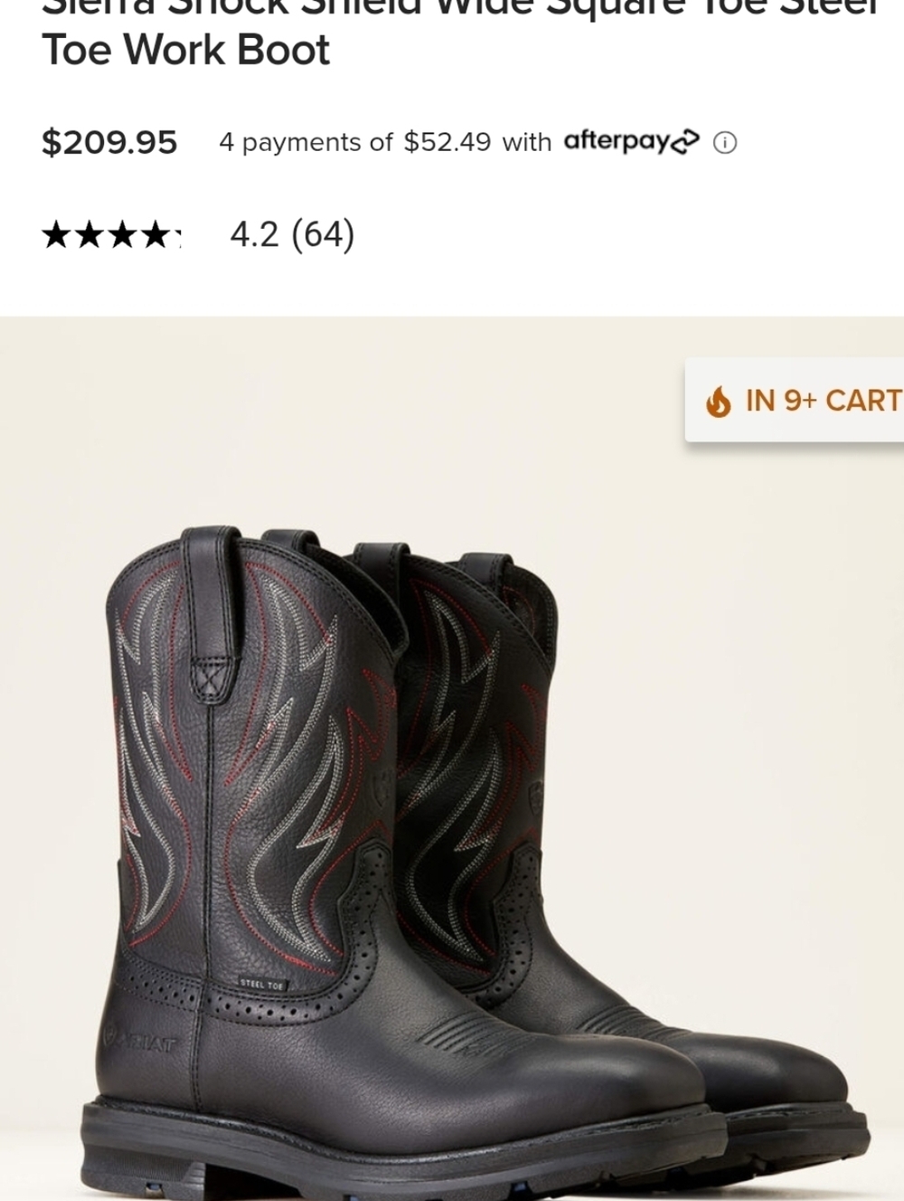 Ariat Sierra Black Western Work Boots with Red Stitching